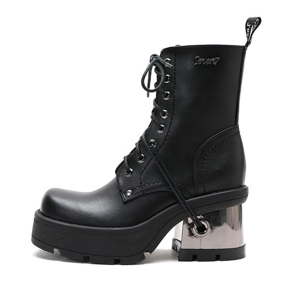 

boots winter fashion women s lace up calf round head martin black mid heel square pu women shoes 220913