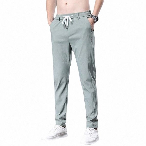 

men's pants men's pants sweatpants joggers cargo pockets track tactical casual techwear male trousers ice silk stretch 21hd#, Black