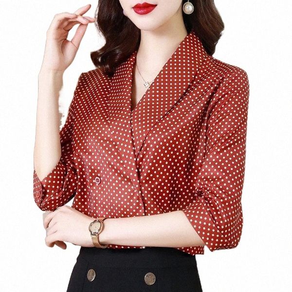 

women's blouses & shirts women's blouses & shirts 2022 summer womens fashion shirt v-neck short polka dot print button ladies vint, White