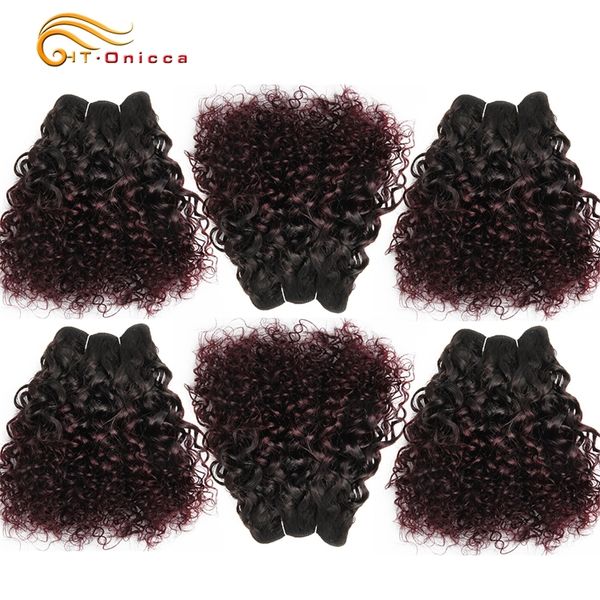 

hair bulks 6pcs/lot peruvian curly bundles jerry curl double drawn human funmi t1b 30 99j colored extension htonicca 220913, Black