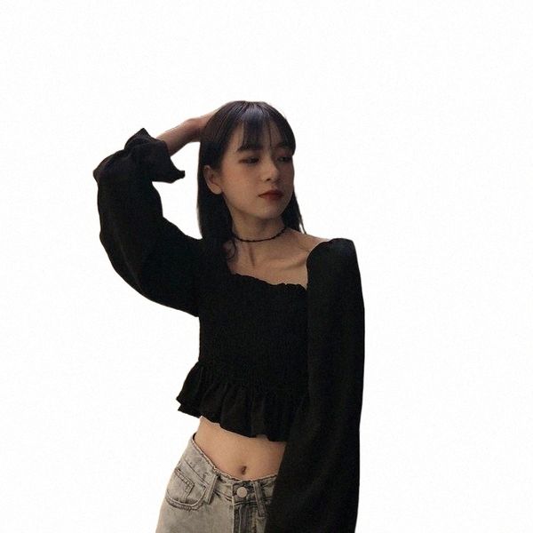 

women's blouses & shirts women's blouses & shirts blouse women shirt chiffon square collar design ruffled autumn long-sleeved blus, White