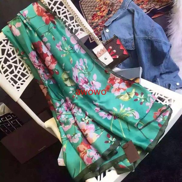 

green 100% silk scarf for women deisgner shawl scarves classic fashion noble woman headbrand wrap206y, Blue;gray