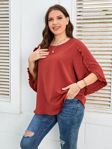 

2022 european american style hoodies & sweatshirts plus size women's shirt red half sleeve loose top, Black
