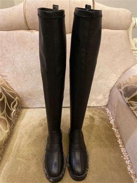 

shoes designer version pure hand 2022ss calf leather rivet high boots, Black