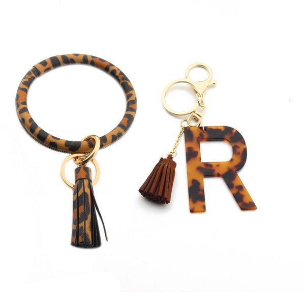 

letter key chain with leopard bracelet by acrylic pu leather bracelet bag pendant creative favor party gift, Silver