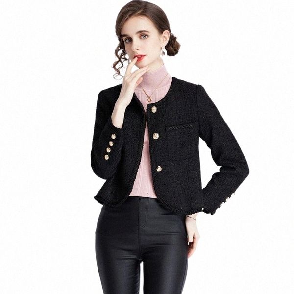 

women's jackets women's jackets 2022 autumn jacket black tweed and lace single-breasted fashion all-match long-sleeved cardigan ch, Black;brown