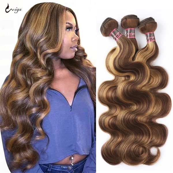 

hair bulks highlight body wave human bundles p4/27 honey blonde ombre 10a brazilian weave u 220913, Black