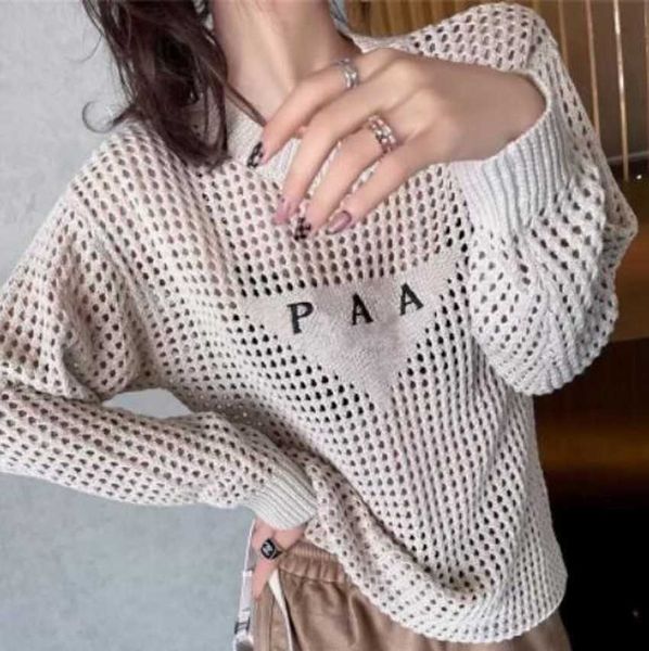 

2022 fashion designer women's knits wear net red with hollow front letter embroidery loose comfortable personality trendy, White