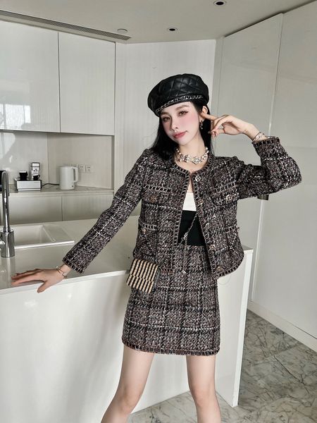 

chan women's two piece sets2022 new autumn winter two-piece fashion jacket skirt womens autumn tweed suit designer casual spring women, White