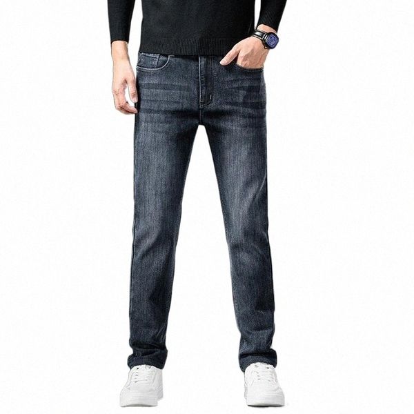 

men's jeans men's jeans brand winter men warm thick fleece stretch straight slim fit denim trousers cotton casual pants plus size, Blue