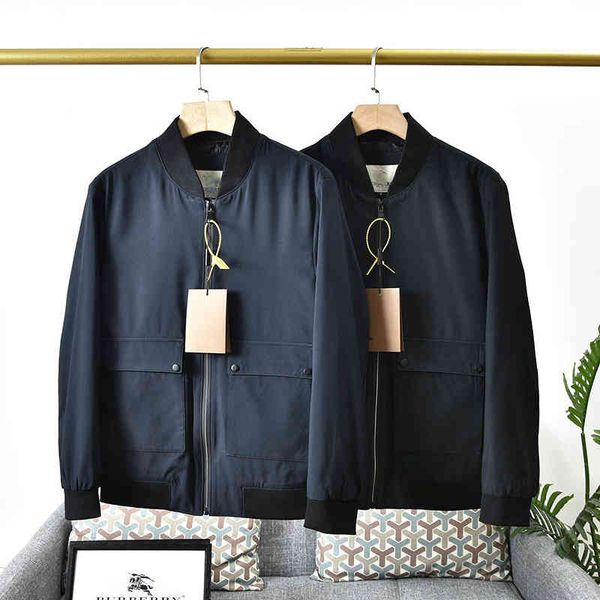 

men's baseball collar jacket classic casual burb designer thread sleeves mercerized cotton side big pockets men business coat, Black;brown