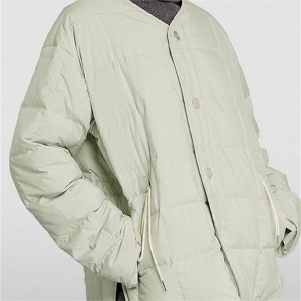 

womens down parka drawstring quilted single breasted casual jacket female simple warm cardigan coat autumn winter 220912, Black