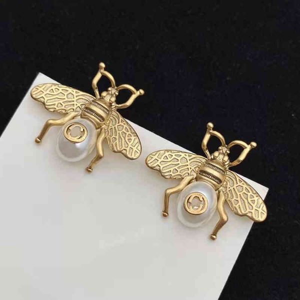 

designer earrings brass material 925 silver needles anti-allergic bee luxury brand earring ladies weddings parties gifts exquisite jewelry, Golden;silver