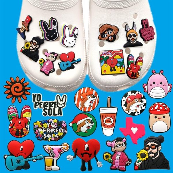 

100pcs set bad bunny texas croc charm 2d soft pvc jibz shoe parts charms accessories trend clog shoe buckles decorations fit men sandal258d, White;pink