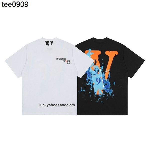 

men's t-shirts fashion vlones x juice wrld 999 co branded wave print large v short sleeve t-shirt men and women loose hip hop, White;black