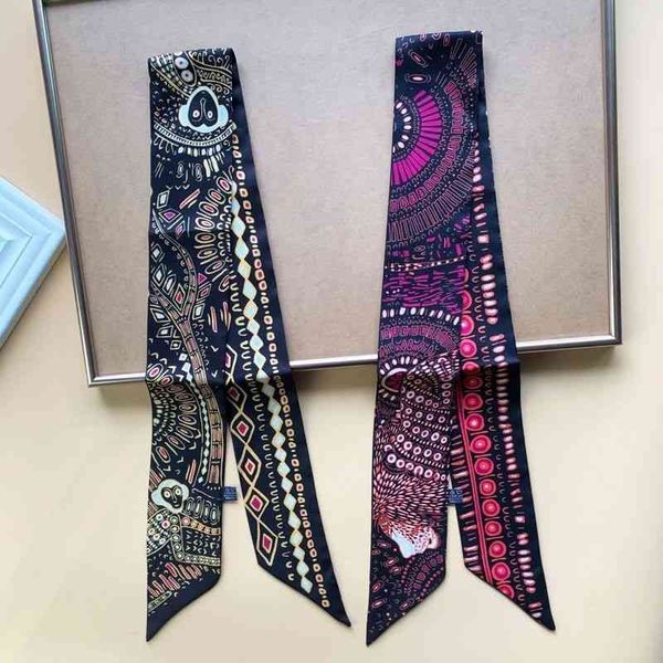 

scarves family small silk scarf female narrow strip sharp corner korean version all-match fashion decorative bag suitable for four seasons 2, Blue;gray
