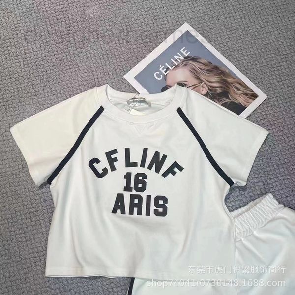 

women's tracksuits designer ce22 early autumn contrast short casual sports suit simple sleeved shorts set, Gray