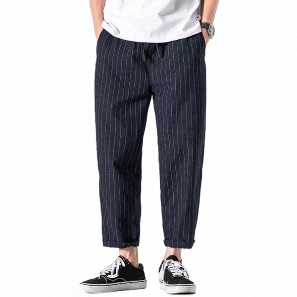 

men's pants men's pants incerun 2022 casual streetwear mens cotton men trousers skinny striped length plaid side stripe s-5xl m9ok, Black