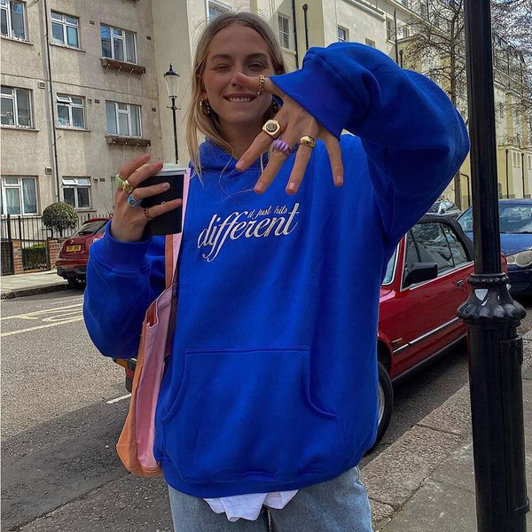 

women s hoodies sweatshirts winter women oversize hoodie in cobalt korean fashion loose embroider streetwear vintage clothes 220913, Black