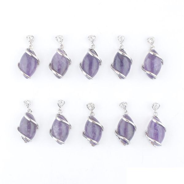 

pendant necklaces natural amethyst gemstone pendants reiki healing chakra purple crystal horse eye shape jewelry good qualit vipjewel dhqtw, Silver