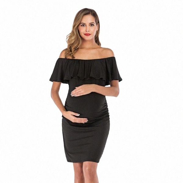 

casual dresses casual dresses maternity dress ruffle slash neck solid color one-line collar pregnant mother plus size mommy elegant a44o#, Black;gray