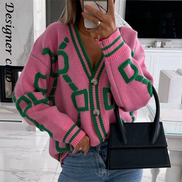 

women's sweaters women cardigan green striped pink knit button lady cardigans vneck loose casual winter fashion knitted coat 220913, White;black