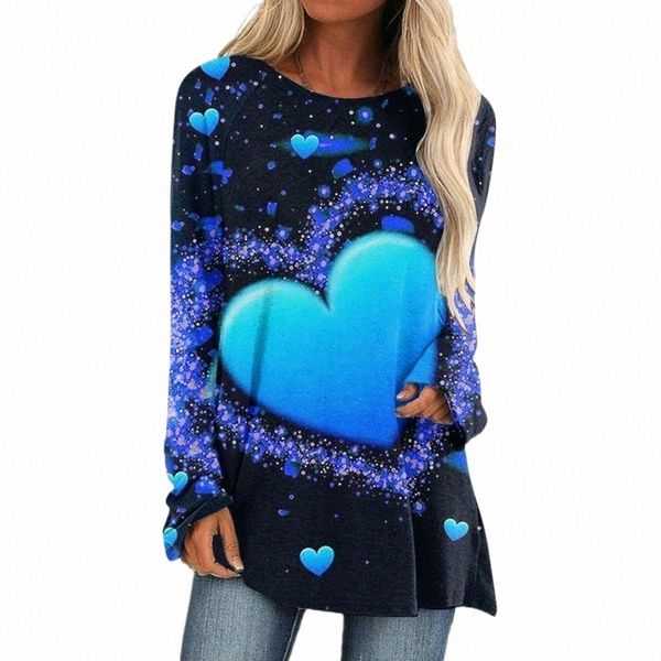 

women's blouses & shirts women's blouses & shirts valentine's day women heart printed blouse casual round neck long sleeve ra, White