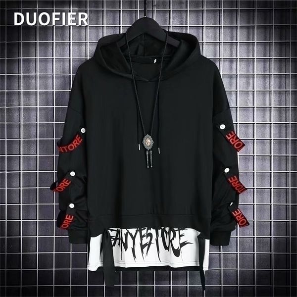 

mens hoodies sweatshirts sweatshirt autumn casual black techwear hip hop harajuku hoodie men ribbons patchwork japanese streetwear darkwear