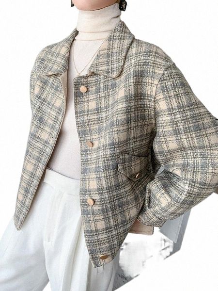 

women's wool & blends women's wool & blends 2022 autumn and winter woolen short plaid coat single-breasted b8cs#, Black