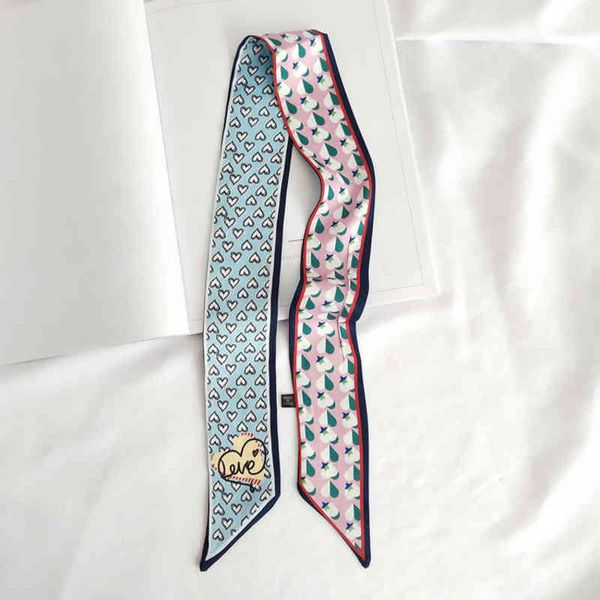 

scarves fashion new twill silk small women chain scarf hair bags handle decoration tie multifunctional hand ribbon sj244 220723, Blue;gray