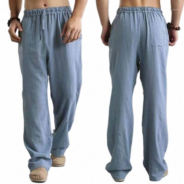 

men's pants men's pants 2022 loose oversized cotton linen for men summer breathable solid color male trousers harajuku streetwear, Black