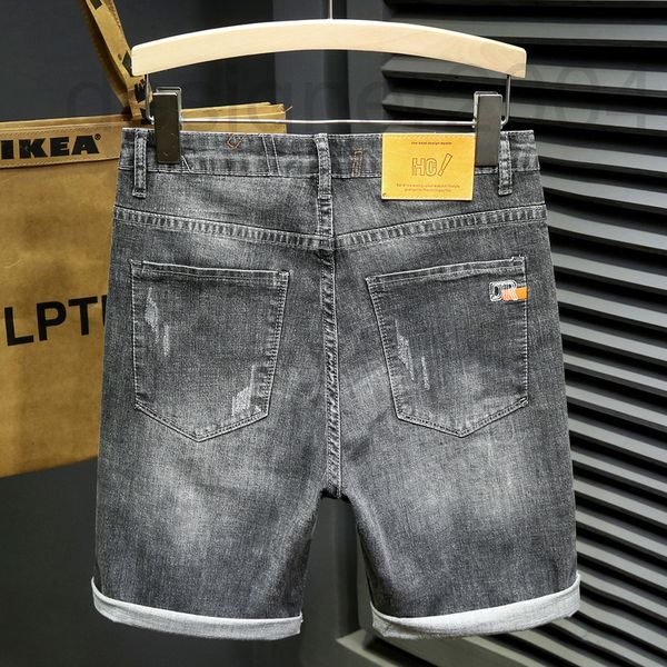 

men's shorts designer high end summer grey denim elastic capris korean slim straight trend casual breeches uizm, White;black