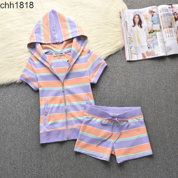 

summer 2021 new shorts short sleeve hooded striped women's suit leisure sports fashion suit, Gray