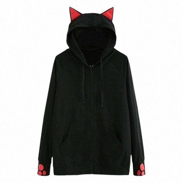 

women's jackets women's jackets fashion women zipper solid color long sleeve cat hooded with pocket casual ladies loose comfy win, Black;brown