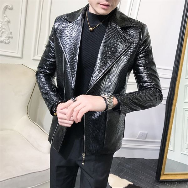 

men's leather faux casual snake jacket coat design biker solid color pu jackets s british style motorcycle 220913, Black