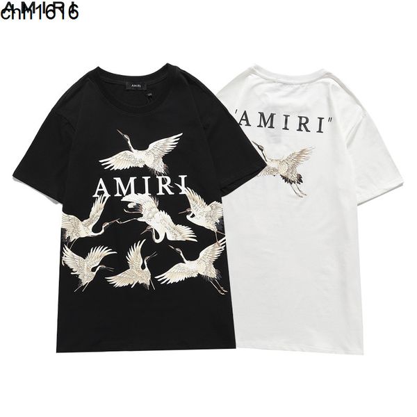

2022 summer amirs peace crane short sleeve men and women printed loose t-shirt letter sports leisure, Black