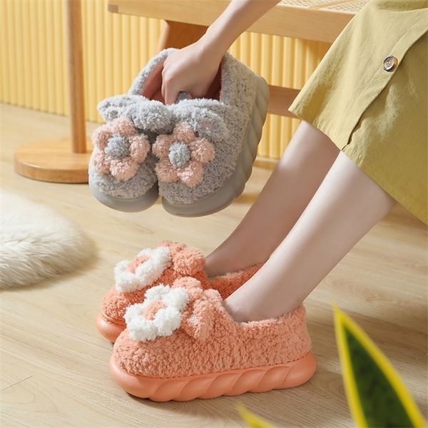 

slippers suihyung winter warm indoor furry cotton shoes women fluffy fur slippers female home flat platform slides mute plush slippers 22091, Black