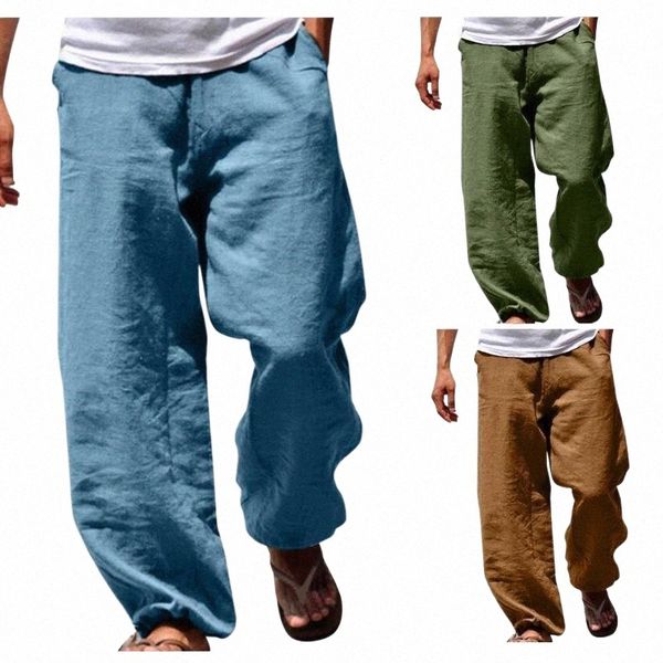 

men's pants men's pants 2022 cotton linen male summer beach breathable solid color trousers loose wide leg hose streetwear m-3xl a, Black