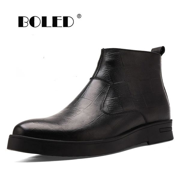 

boots natural leather men autumn winter shoes nonslip plus fur comfortable ankle snow 220913, Black