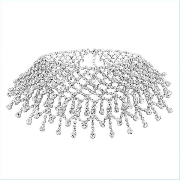 

pendant necklaces pendant necklaces shiny rhinestone tennis chain necklace for women hip hop exaggerated water drop tassel party jewe dhqiq, Silver