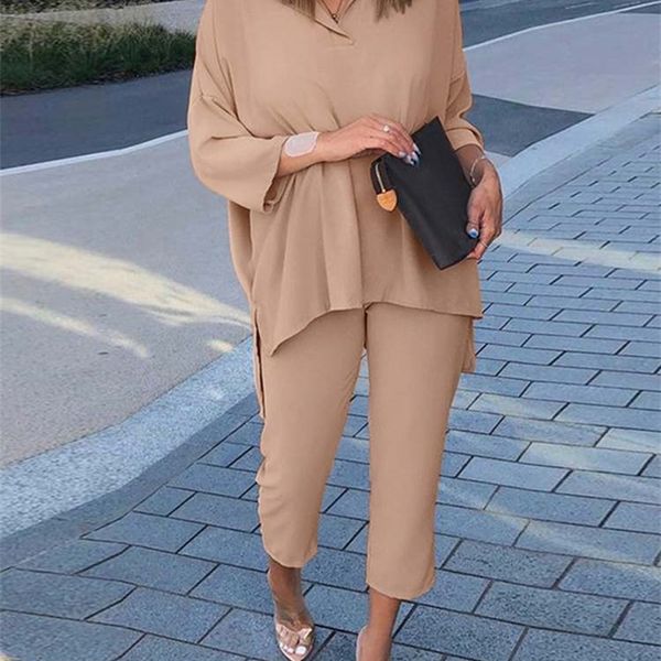 

women's two pants 2pcs pant sets spring lapel neck long sleeve blouse suits urban tracksuit zanzea women ol matching sets casual solid, White