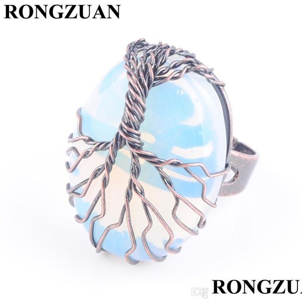 

solitaire ring adjustable ring natural stone opal bead copper antique rings for women man finger jewelry wire wrapped tree bdejewelry dhfyv, Golden;silver