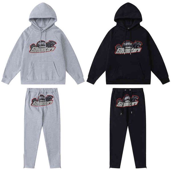 

hoodies trapstar red and black tiger head towel embroidered plush hooded sweater closed zipper pants casual suit fashion