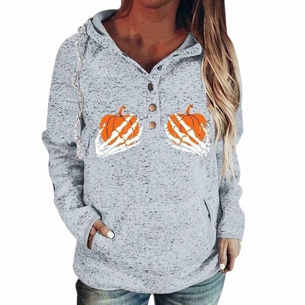 

women's hoodies & sweatshirts women's hoodies & sweatshirts halloween pullover button down with pocket pumpkin print western styl, Black