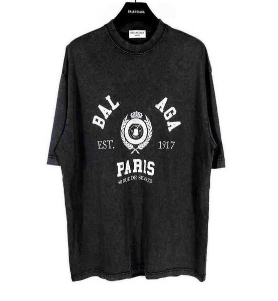 

22ss 2022 designer balanciagas t shirt balanciaca fashion brand paris b home washed short sve t-shirt men's and women's same, White;black