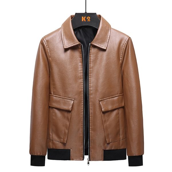 

men's leather faux autumn causal vintage jacket coat outfit design motor biker zip pocket pu large size 8xl 220913, Black