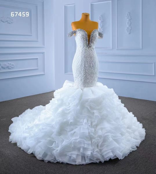 

new wedding dress ruffle embroidery off shoulder sequins bridal gowns sm67459, White
