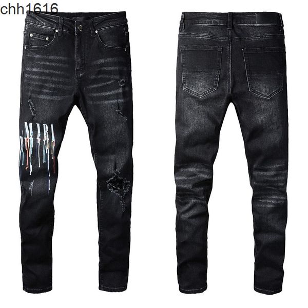 

amirs 830 fashionable street spray paint colorful letters denim cotton youth black skinny jeans, Blue
