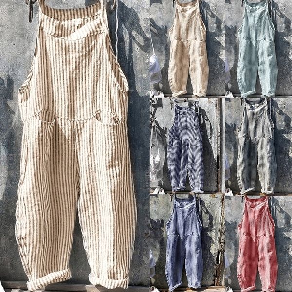

women's pants capris women casual striped sleeveless jumpsuit loose long suspender overalls trousers pockets bib summer fashion plaid r, Black;white