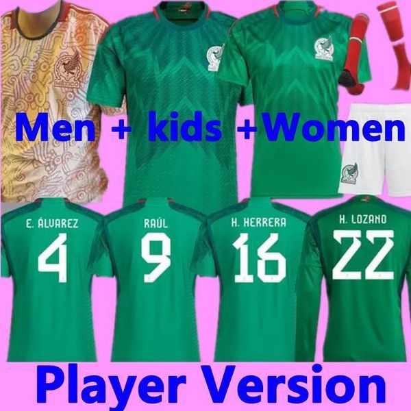 

soccer world cups 2022 mexico soccer jersey home away 22 23 chicharito lozano dos santos football shirt kids kit women men sets uniforms fan, Black;yellow